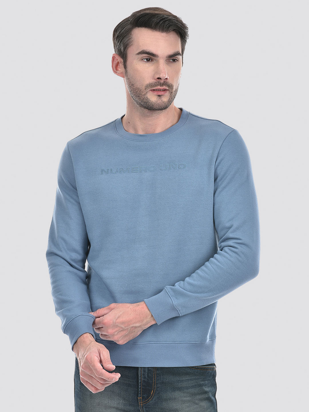 Numero Uno Men Brand Logo Blue Sweat Shirt